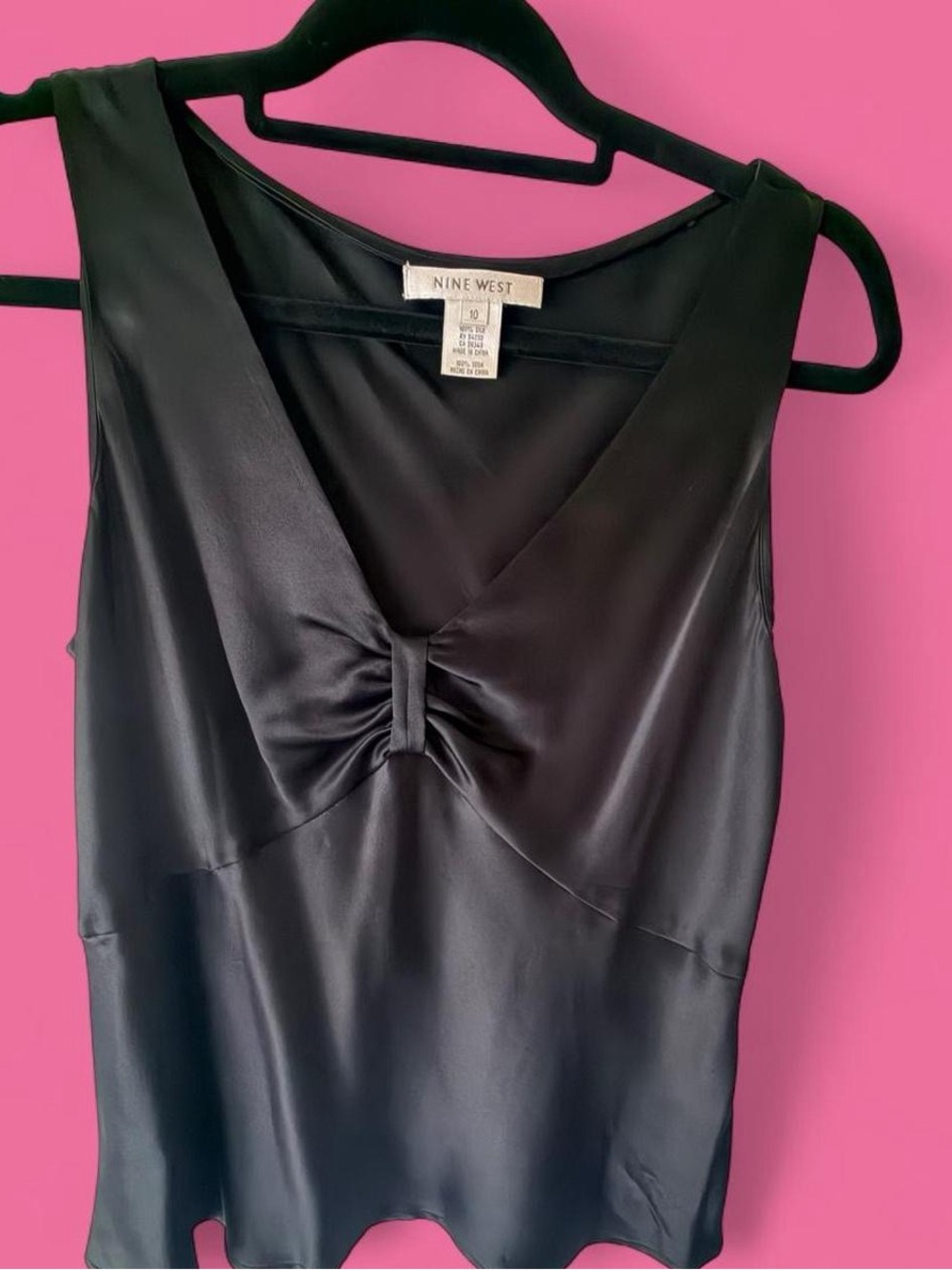 Nine West Black Silk V-Neck Tank Top